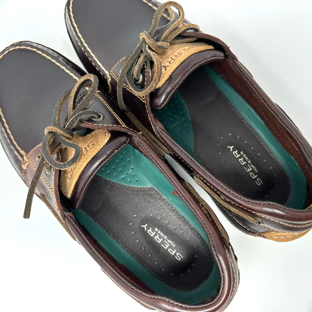 Sperry Top-Sider 2-Eye Leather Boat Shoes Mens 11 W Brown Deck Moccasin Slip On